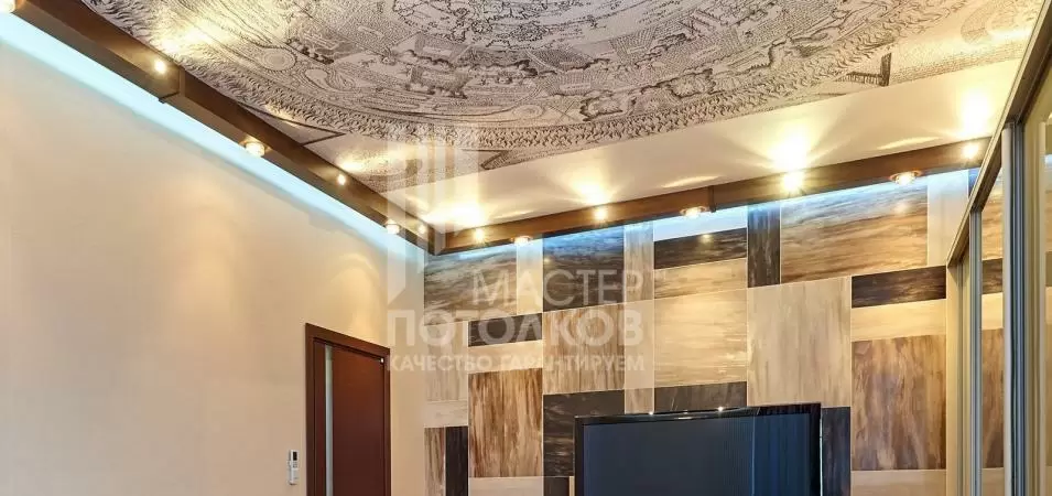 фотопечать на потолке в гостиной