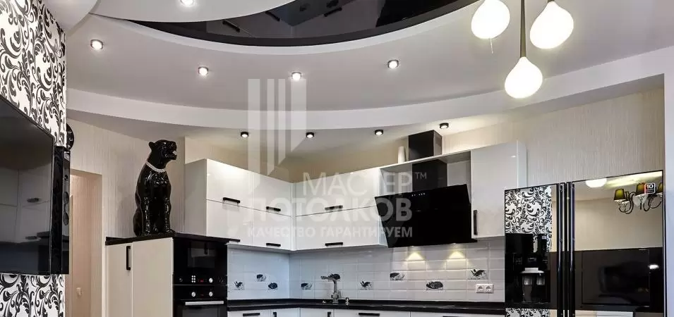 интерьер современной чёрно-белой кухни