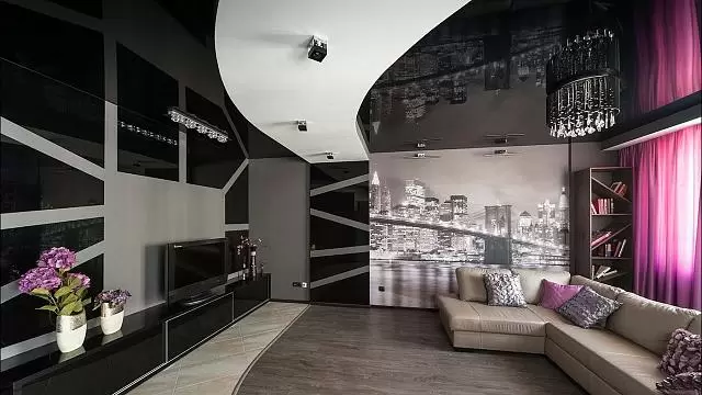 современная гостиная с зонированием пространства