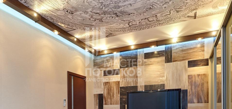 фотопечать на потолке в гостиной