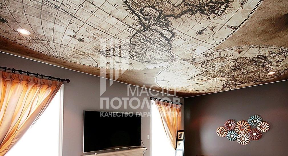 натяжной потолок с фотопечатью карта мира
